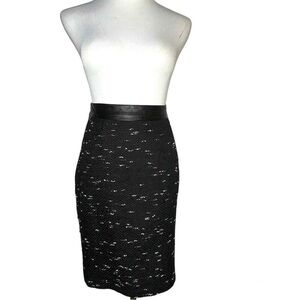 MILLY TWEED LEATHER PENCIL SKIRT